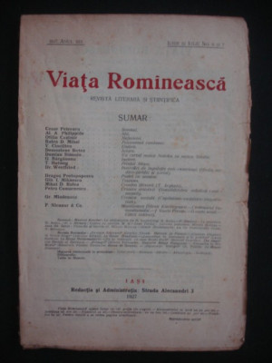 REVISTA VIATA ROMANEASCA - REVISTA LITERARA SI STIINTIFICA - IUNIE, IULIE NO 6 SI 7 - 1927 ANUL XIX foto