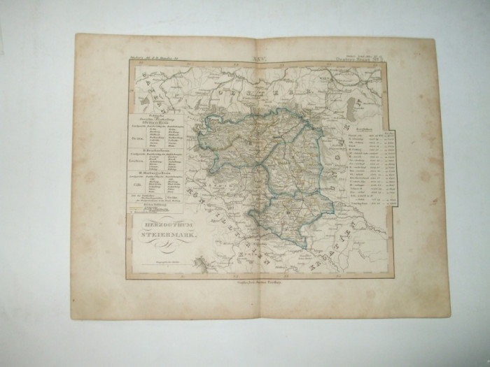 Harta Gravura color Steiermark 1853