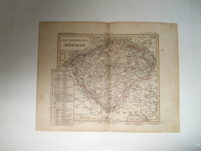 Harta Gravura color Boemia- Cehia 1853 foto