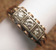 *** INEL Art deco aur 14 k , 4.5 gr, cu diamante 3x0.1 ct foto