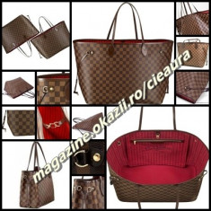 GEANTA +PORTOFEL DAMA FIRMA LOUIS VUITTON NEVERFULL DAMIER EBENE PIELE ECOLOGICA foto