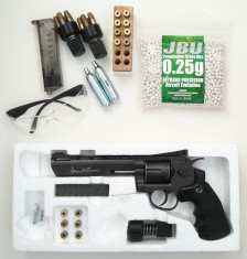 Revolver-pistol airsoft Dan Wesson 6&amp;quot; CO2, cu putere reglabila + &amp;amp;icirc;ncarcatoare + capsule CO2 + bile + ochelari protec?ie foto