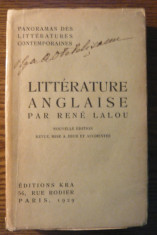 Carte - Rene Lalou - Litterature Anglaise - Panorama des litteratures contemporaines foto