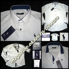 CAMASA ALBA BARBATEASCA FIRMA BRAND POLO by RALPH LAUREN MANECA LUNGA / SCURTA NASTURI INTERIOR GULER MANSETE BLEUMARIN REGULAR DREAPTA CAMASI BARBATI foto