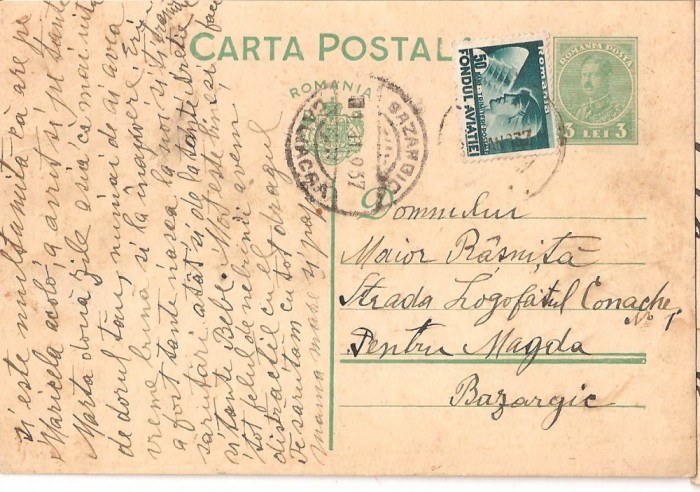 CPI (B2912) CARTE POSTALA, CIRCULATA, 1937, STAMPILE, TIMBRE