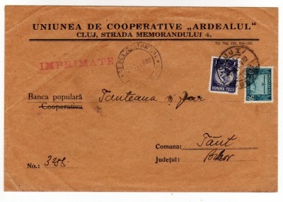 INTREG POSTAL , PLIC CU ANTET CIRCULAT 1932, UNIUNEA DE COOPERATIVE ARDEALUL ,CLUJ NAPOCA foto