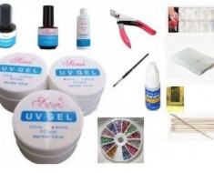 Kit UV complet pt unghii false - geluri, tipsuri, lipici, sabloane, cleste ghilotina etc. set unghii false ! foto