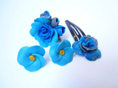 Set format din Cercei Inel si Agrafa Handmade Fimo Blue Ice foto