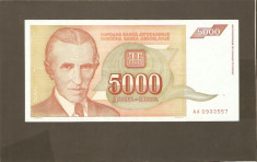 BANCNOTA 5.000 DINARI IUGOSLAVIA 1993 UNC foto