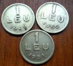 LOT MONEDE DE 1 LEU 1949,50,51 foto