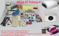 Mega kit unghii cu gel Polonia 1 Redus cu 300lei (500servetele,500 sabloane,500tipsuri,12culori acrilice,12geluri,12catifea12slipici,4geluri uv foto