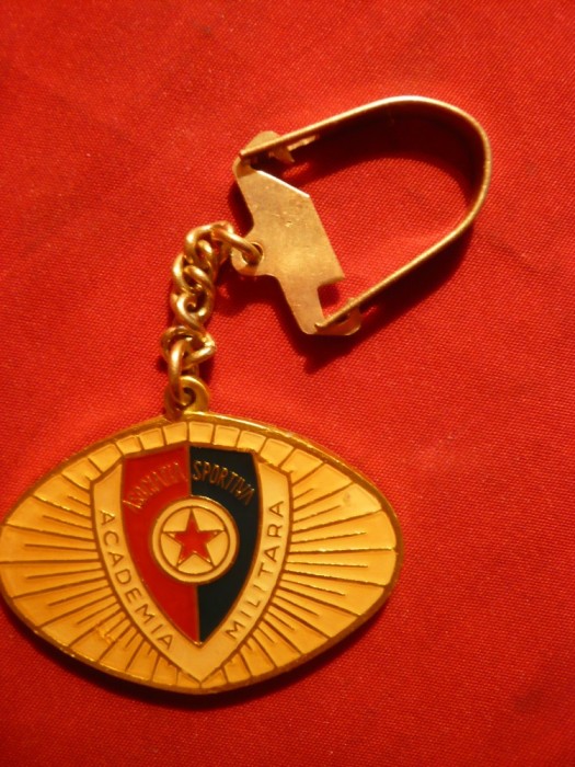 Breloc vechi Asociatia Sportiva Academia Militara , metal si email , L= 4 cm