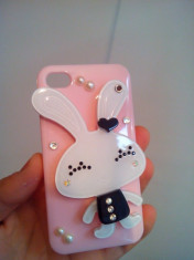 CARCASA 3D CU CRISTALE DIAMANT ROZ RABBIT IEPURE IEPURAS IPHONE 4 UNIC foto