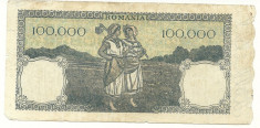 ROMANIA BANCNOTA 100.000 LEI DECEMBRIE 1945 foto