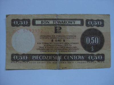 BON POLONEZ TOWAROWY PEKAO DE 50 CENTI DIN 1979 foto