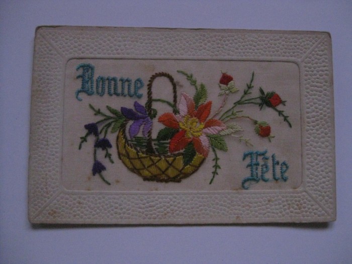 REDUCERE 25 LEI! RARITATE! C.P.BRODERIE PE PANZA DIN ANII 30