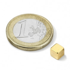 Magnet neodim cub, lungime 5 mm, putere aprox. 1,2 kg, placat aur foto