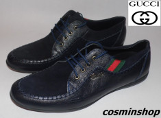 Pantofi Casual GUCCI - 100% Piele Naturala - Negru / Bleumarin / Maro !!! foto