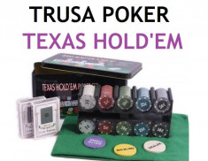 TRUSA POKER - TEXAS HOLD&amp;#039;EM - Set de 200 jetoane + 2 Seturi de carti de joc + fata de masa + jetoane Dealer, Small si Big Blind! Cel mai bun pret! foto