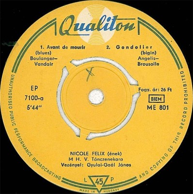 Nicole Felix - Avant De Mourir / Gondolier /Meckie Messer / Mylord (7&amp;quot;) foto