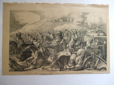 Gravura Prinderea unui transport cu provizii al armatei turcesti de catre cavaleria romana 22 x 15 cm 1878 foto