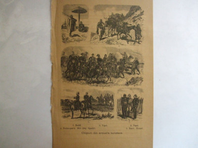 Gravura Chipuri din armata turceasca Redifi, Topci, Spachii, Zuavi 22 x 15 cm 1878 foto