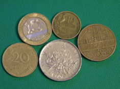 Lot Franta 5 monede diferite 10 franci in 3 emisii diferite 5 franci 20 centimes foto