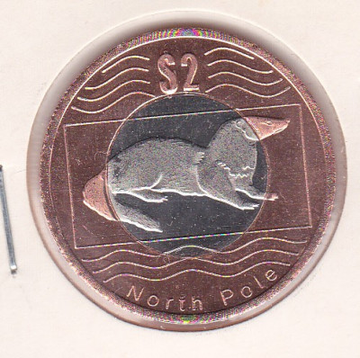bnk mnd North Pole 2 dolari 2012 unc, fauna , bimetal foto