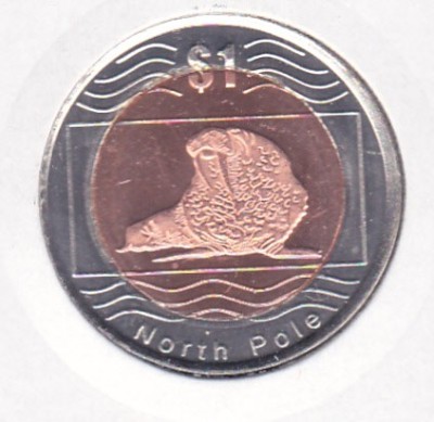 bnk mnd North Pole 1 dolar 2012 unc, fauna , bimetal foto