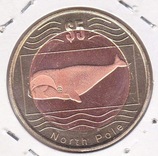 bnk mnd North Pole 5 dolari 2012 unc, fauna , bimetal
