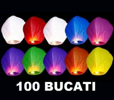 Set 100 Lampioane zburatoare colorate sky lanterns Nunti Botezuri Petreceri foto