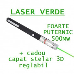 LASER Pointer Verde - 500 mW + CADOU Capat stelar 3D reglabil si baterii! CALITATE GARANTATA! foto