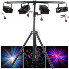 MEGA SET 4 SCANNERE LUMINI DISCO PE LEDURI CU SENZOR MISCARE SI STATIV LUMINI PROFESIONAL. foto