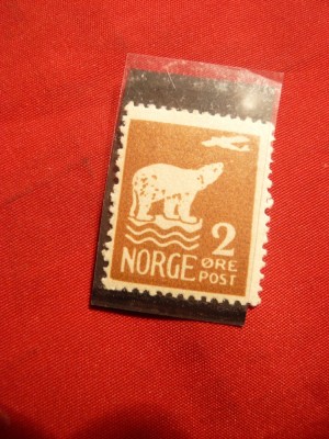 Timbru 2 Ore -Urs-Expeditia Polara Amundsen1925 Norvegia,brun ,sarniera foto