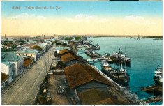 Galati - Vedere generala din Port - 1914 - color - circulata - timbru intact foto