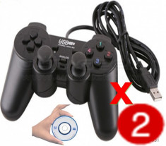 CONTROLLER 2 MANETA JOYSTICK PC GAMEPAD VIBRATII DUAL SHOCK USB foto