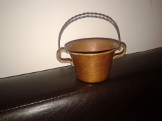 Cana / ceaun cupru miniatura 10 cm diametru vintage - de colectie foto