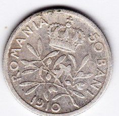 11.Romania,50 BANI 1910,argint,muchia rotunjita,monetaria Hamburg foto