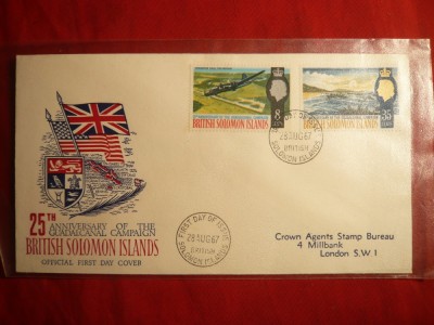 Plic FDC 25 Ani Guadalcanal 1967 ,I-le Solomon Colonie Britanica foto