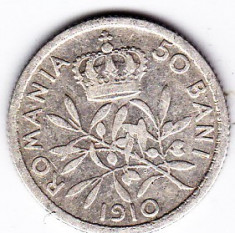 10.Romania,50 BANI 1910,argint,muchia rotunjita,monetaria Hamburg foto