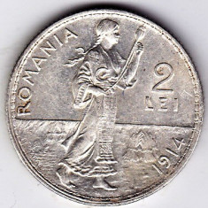 1) 2 LEI 1914,argint 10 gr. 0.835,muchia dreapta,monetaria Bruxelles,a.UNC,aproape necirculata foto