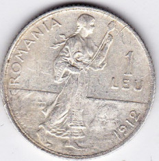4.Romania,1 LEU 1912,argint foto