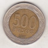 Bnk mnd Chile 500 pesos 2001 vf , personalitati , bimetal, America Centrala si de Sud