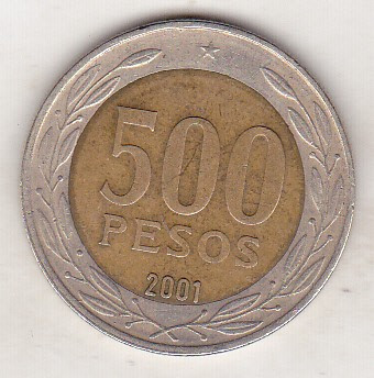 bnk mnd Chile 500 pesos 2001 vf , personalitati , bimetal foto