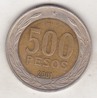 bnk mnd Chile 500 pesos 2001 vf , personalitati , bimetal