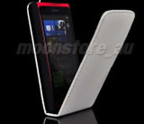 Cumpara ieftin Husa toc piele alba flip Nokia Lumia 800 + folie protectie ecran + expediere gratuita