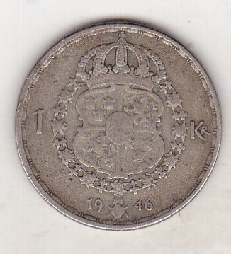 bnk mnd Suedia 1 coroana 1946 , argint foto