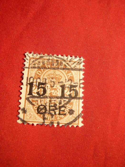 Timbru 15 Ore 1904 brun ,supratipar ,Danemarca ,stamp.