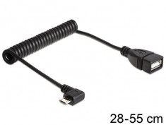 Cablu spiralat USB micro-B tata in unghi la USB 2.0-A female cu OTG - 83354 foto