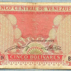 667 BANCNOTA - VENEZUELA - 5 BOLIVARES - anul 1989 -SERIA 28399509 -starea care se vede